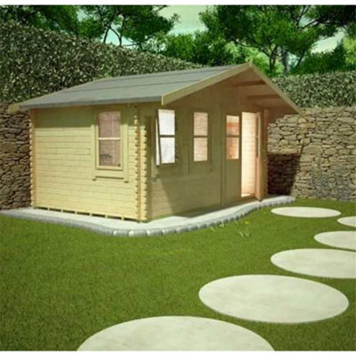 12ft x 18ft (3.55m x 5.35m) Rosco 44mm Wooden Log Cabin (19mm Tongue and Groove Floor and Roof) (12 x 18) (12x18)