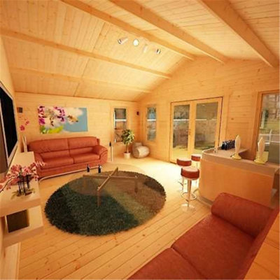 12ft x 18ft (3550mm x 5350mm) Horsforth "The New England" 44mm Log Cabin With 4 Windows - 4