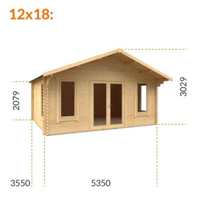 12ft x 18ft (3550mm x 5350mm) Horsforth "The New England" 44mm Log Cabin With 4 Windows - 8