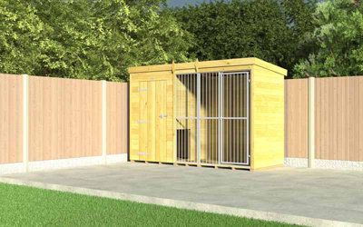 12ft X 4ft Dog Kennel and Run Full Height with Bars - Wood - L 118 x W 358 x H 201 cm