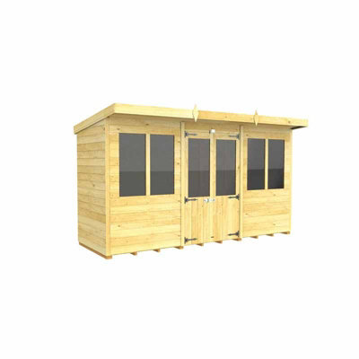 12ft x 4ft Pent Summer House - Wood - L 118 x W 358 x H 201 cm