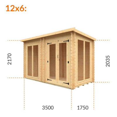 12ft x 6ft (3500mm x 1750mm) Horsforth "The Concord" 19mm Log Cabin with 4 Full Pane Windows - 8
