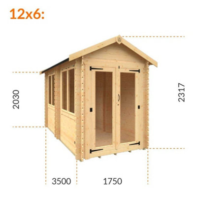 12ft x 6ft (3500mm x 1750mm) Horsforth "The Montpelier" 19mm Log Cabin with 4 Windows - 8