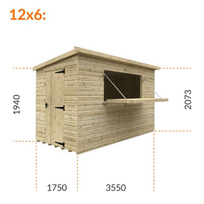 12ft x 6ft (3550mm x 1750mm) Horsforth Elite Pressure Treated Shiplap Pent Bar Shed - 6