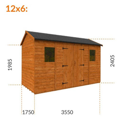 12ft x 6ft (3550mm x 1750mm) Horsforth Shiplap Apex Workman Shed with 2 Window (12mm Tongue and Groove Floor and Roof)