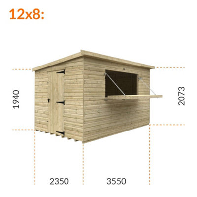 12ft x 8ft (3550mm x 2350mm) Horsforth Elite Pressure Treated Shiplap Pent Bar Shed - 6