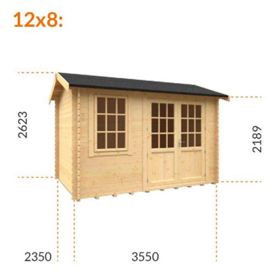 12ft x 8ft (3550mm x 2350mm) Horsforth "The Tallahassee" 28mm Log Cabin With 1 Window - 9