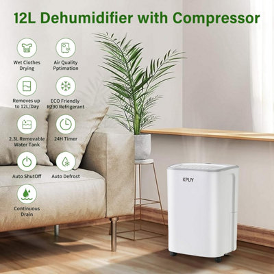 12L/24H Low Energy Compressor Dehumidifiers for Home - Quiet Operation - Automatic Humidity Sensor & Digital Display