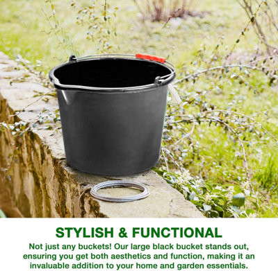 12L Black Plastic Bucket with Handles Sturdy Big Water Bucket with Measuring Scale- Ideal for for Builders Car Washes Bathroom etc - 7