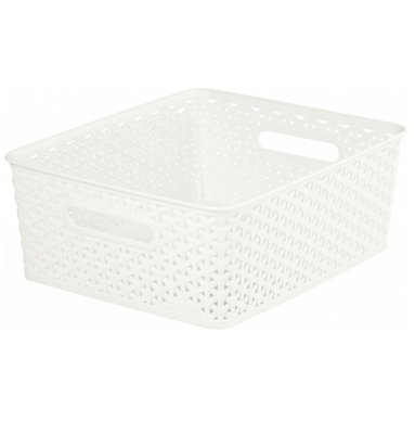 salon opmerking Werkelijk 12L Cream Rattan Effect Storage Basket Tray Medium Plastic Curver Nestable  | DIY at B&Q