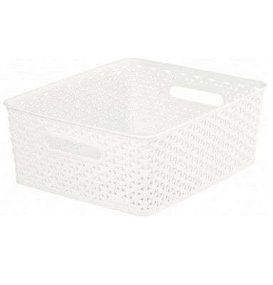 12L Cream Rattan Effect Storage Basket Tray Medium Plastic Curver Nestable