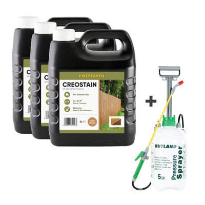 12L Creostain Fence Stain & Sprayer (Light Brown) - Creosote / Creocote Substitute - Oil Based Wood Treatment (Free Delivery)