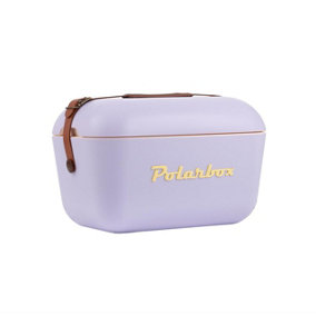 12L Polarbox Retro Coolbox - Portable Insulated Food & Drink Cooler Box with Leather Strap & Lid Tray - H24 x W39 x D26cm, Lilac