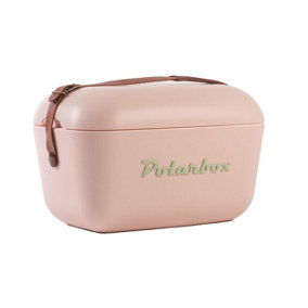 12L Polarbox Retro Coolbox - Portable Insulated Food & Drink Cooler Box with Leather Strap & Lid Tray - H24 x W39 x D26cm, Nude