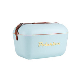 12L Polarbox Retro Coolbox - Portable Insulated Food & Drink Cooler Box with Leather Strap & Lid Tray -H24 x W39 x D26cm, Sky Blue