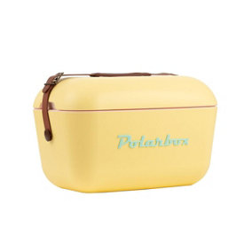 12L Polarbox Retro Coolbox - Portable Insulated Food & Drink Cooler Box with Leather Strap & Lid Tray - H24 x W39 x D26cm, Yellow
