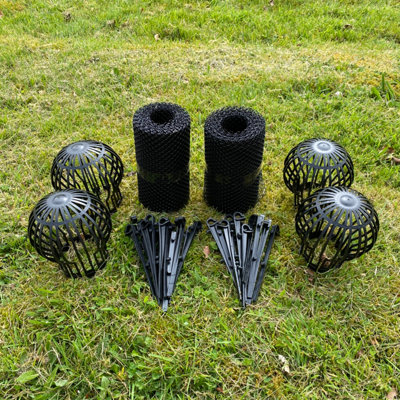 12m Gutter Protection Mesh Guard & Downpipe Filter Guards (Set of 4)