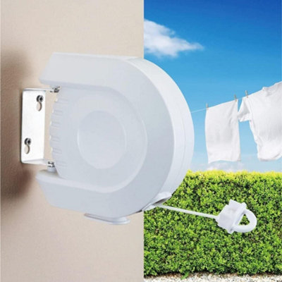 12m Retractable Clothes Reel Line Pvc Coated Dryer Washing Outdoor + Fixings New - 6