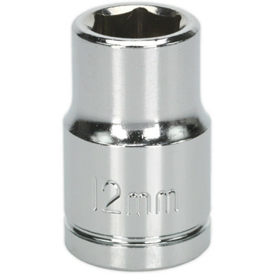 12mm Chrome Plated Drive Socket - 1/2 Inch Square Drive in High Grade Carbon Steel