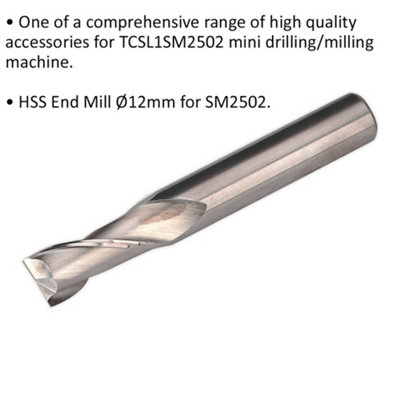 12mm HSS End Mill 2 Flute - Suitable for ys08796 Mini Drilling & Milling Machine