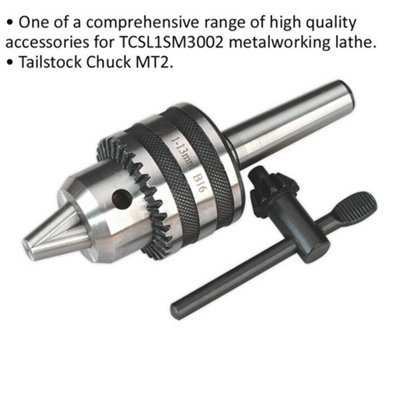 12mm Tailstock Chuck MT2 - Suitable for ys08845 Compact Metalworking Lathe