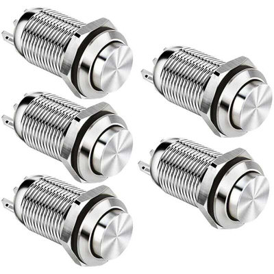 Stainless Steel Push Button Switch – 12mm Round, On/Off, 230V, 5A, For AC/DC