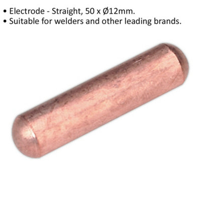 12mm x 50mm Straight Welding Electrode - Consumable Spot Welder Spare Jaw