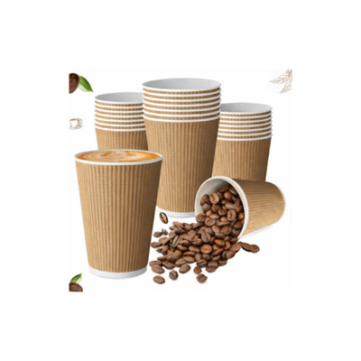 12oz 340ml Kraft Disposable Coffee Cups 200 Pack Heavy Duty Ripple ...