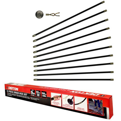 12pc 9M Drain Rods Plumbing Set Cleaning Unblock Drainage Worm Screw ...