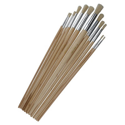 12pc Artist Craft Brushes Round Head Wooden Handles Paint Brushes