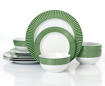 12pc Belmont Green Stripe Dinner Set