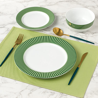 12pc Belmont Green Stripe Dinner Set