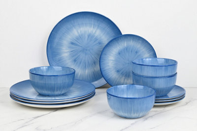 12pc Blue Star Pad Print Dinner Set