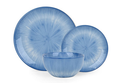 12pc Blue Star Pad Print Dinner Set