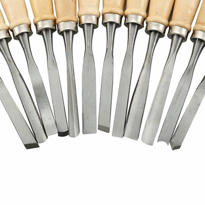 12pc Carving Chisel Tool Set Wood Handle Steel Blade Safety Hobby Engineering