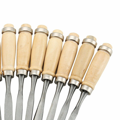 12pc Carving Chisel Tool Set Wood Handle Steel Blade Safety Hobby Engineering