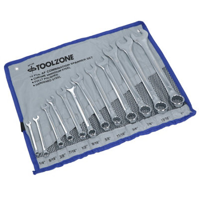 12pc Combination Spanner Set AF Imperial 1/4in to 1in Monkey Pipe Wrench