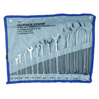 12pc Combination Spanner Set AF Imperial 1/4in to 1in Monkey Pipe Wrench