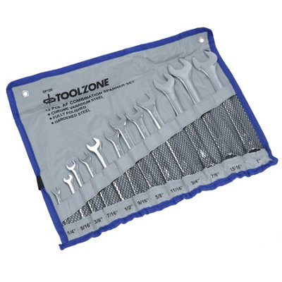 12pc Combination Spanner Set AF Imperial 1/4in to 1in Monkey Pipe Wrench