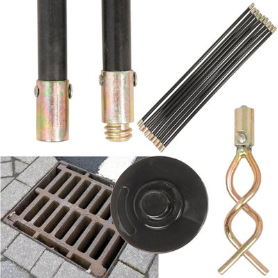 12pc Drain Unblocker Rod Set with Plunger, Rods & Worm Ideal For Domestic Drainage Pipes