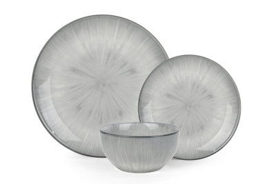 12pc Grey Star Pad Print Dinner Set