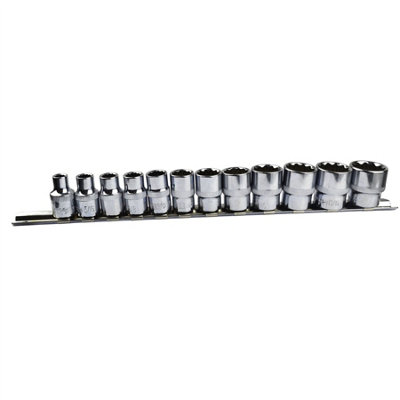 12pc Imperial SAE AF 1/4" - 7/8" Sockets 12 Point On Rail Shallow 3/8" dr AT946