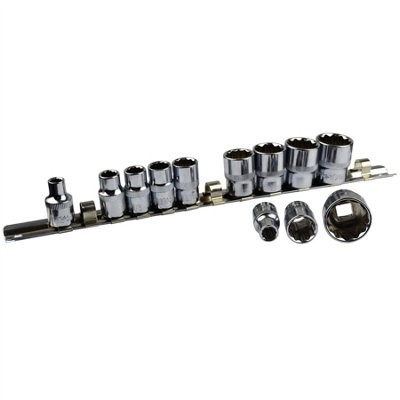 12pc Imperial SAE AF 1/4" - 7/8" Sockets 12 Point On Rail Shallow 3/8" dr AT946
