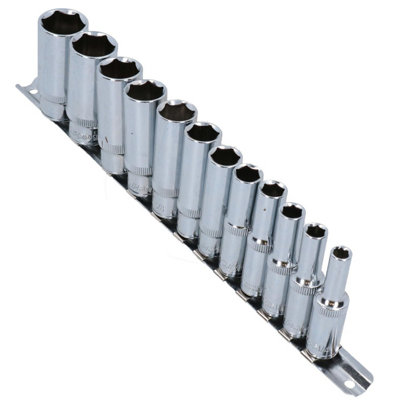 12pc Imperial SAE AF 1/4" - 7/8" Sockets 6 Point On Rail Deep 3/8" dr AT939