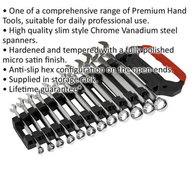 12pc PREMIUM Combination Spanner Set - ANTI-SLIP Open End 12 Point Metric Socket