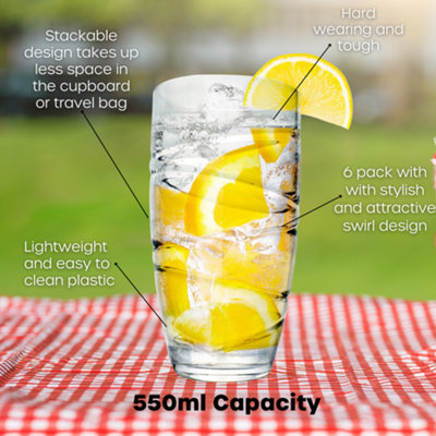 Teenyyou 8 Pieces Plastic Drinking Glasses 18 Oz Plastic Highball Glasses Unbreakable Whiskey Cocktail Water Tumbler Clear Wine Cup Shatterproof Summer Beach Tumbler For Party Indoor Outdoor Poolside