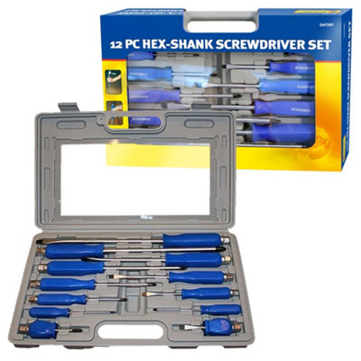 12pc Screwdriver Set Heavy Duty Mechanics Hex Bolsters With Case Engineers Box