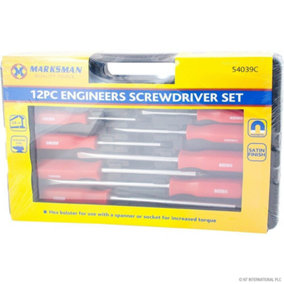 12pc Screwdriver Set Heavy Duty Mechanics Hex Bolsters With Case Engineers Box