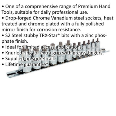 12pc TRX Star STUBBY Socket Bit Set - 1/4" 3/8" & 1/2" Square Drive Short Shaft