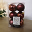 12pcs 6cm Assorted Shatterproof Baubles Christmas Decoration in Rosewood Brown